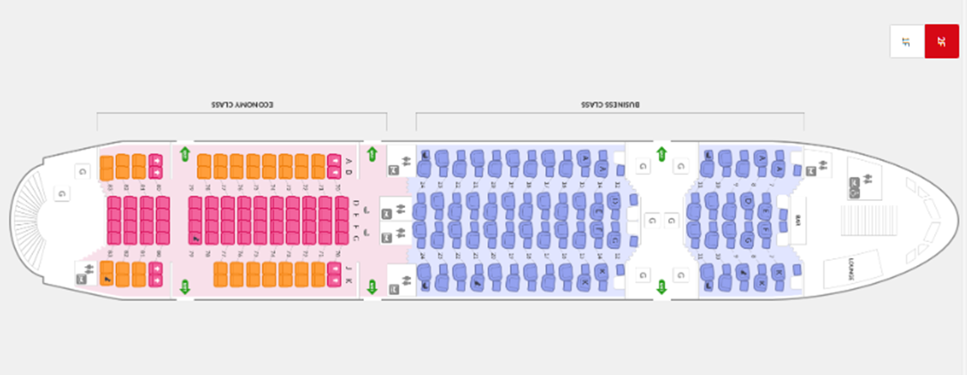 아시아나항공 좌석, 아시아나항공 좌석배치도