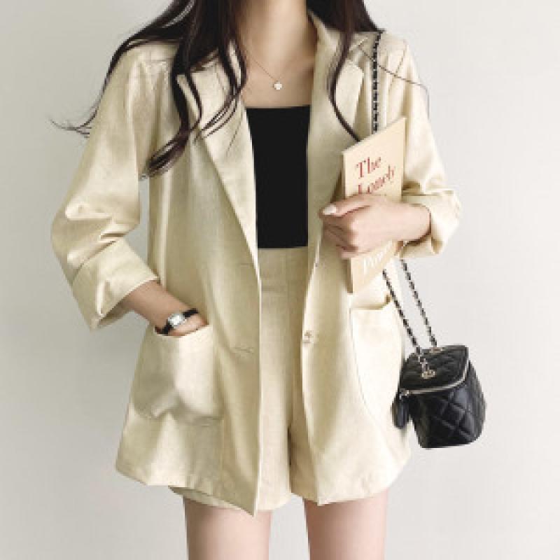 세트 어깨패드X 하울 린넨 자켓 반바지 세트