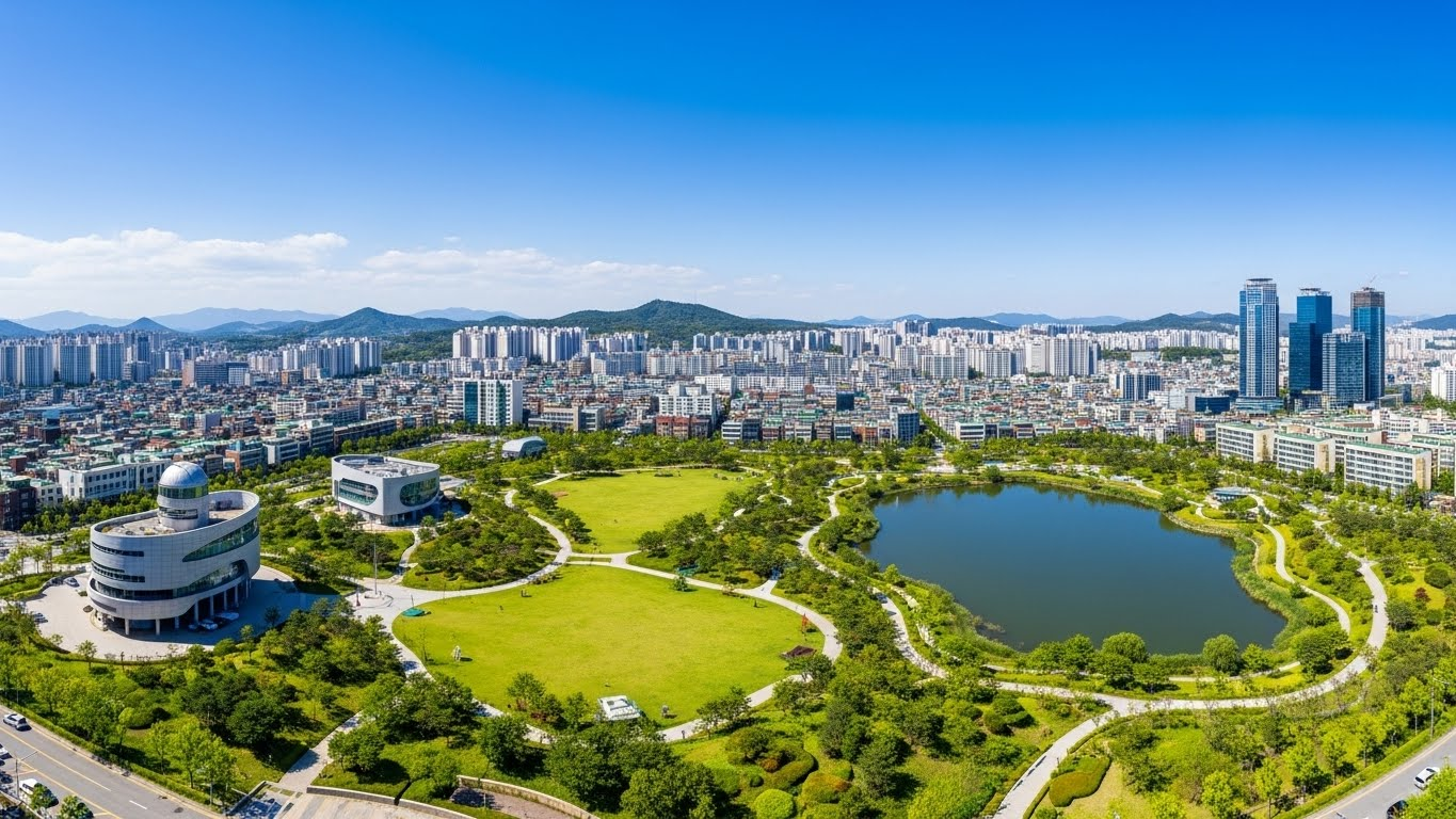 북서울꿈의숲과 번동의 평화로운 전경