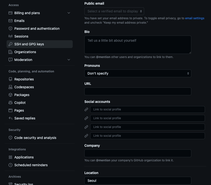 access &rarr; ssh and gpg keys