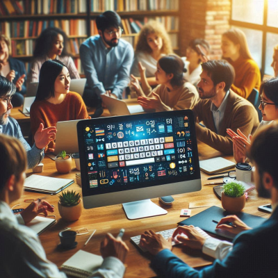 한글 키보드와 학습 화면을 공유하는 모임 참가자들