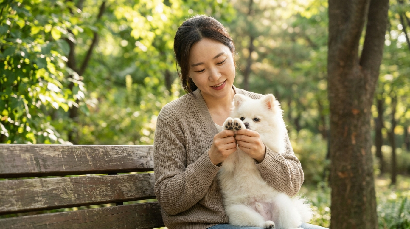 강아지 발바닥을 확인하는 보호자