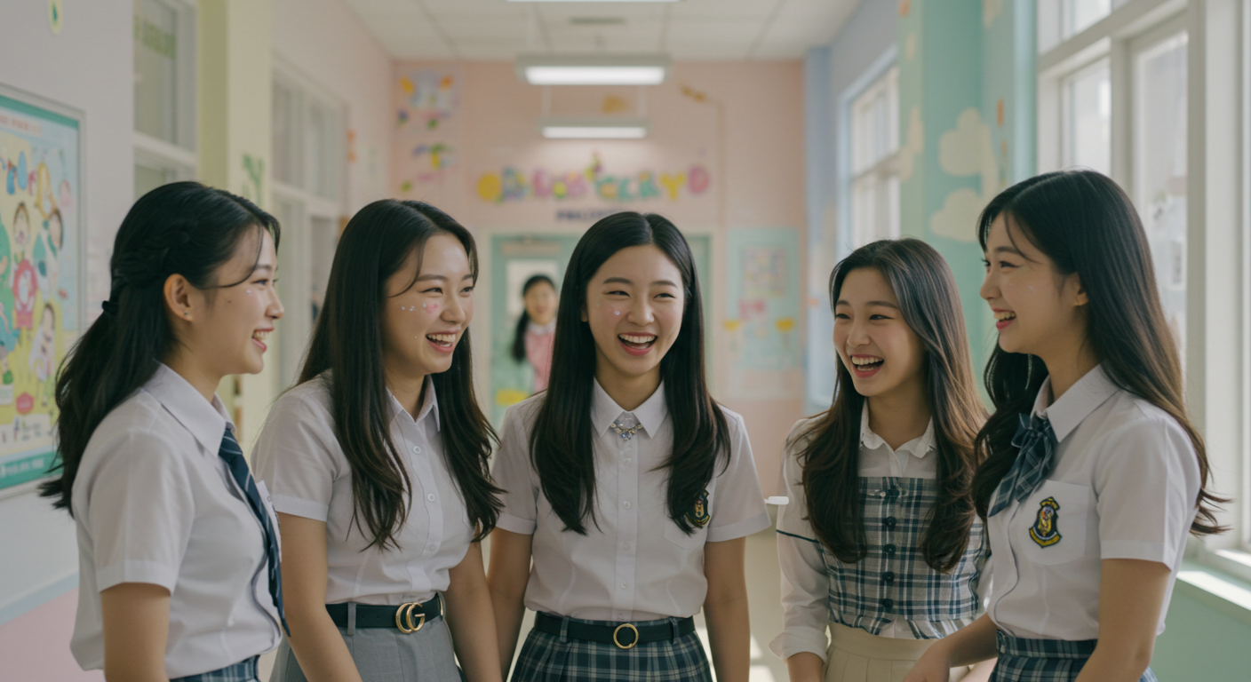 활짝 웃고있는 여중생들