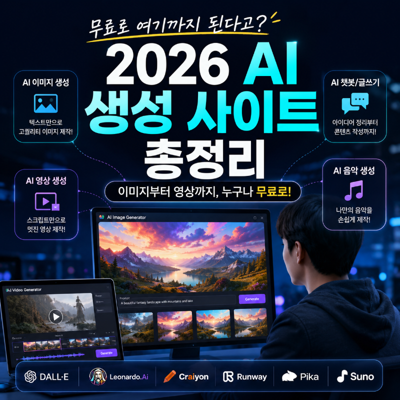 alt="2026년 무료 AI 이미지 생성 및 동영상 생성 사이트 추천"
