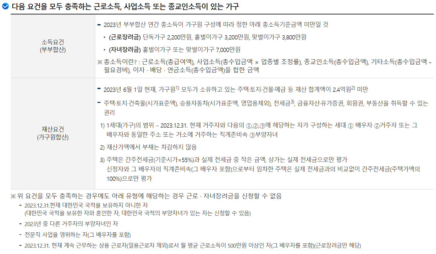 근로장려금신청자격