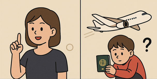 한 여학생이 손을 들며 설명하는 모습. 여권 발급에 대해 이야기하려는 장면