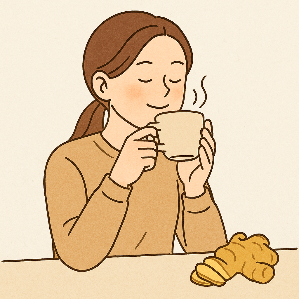 생강차 마시는 모습