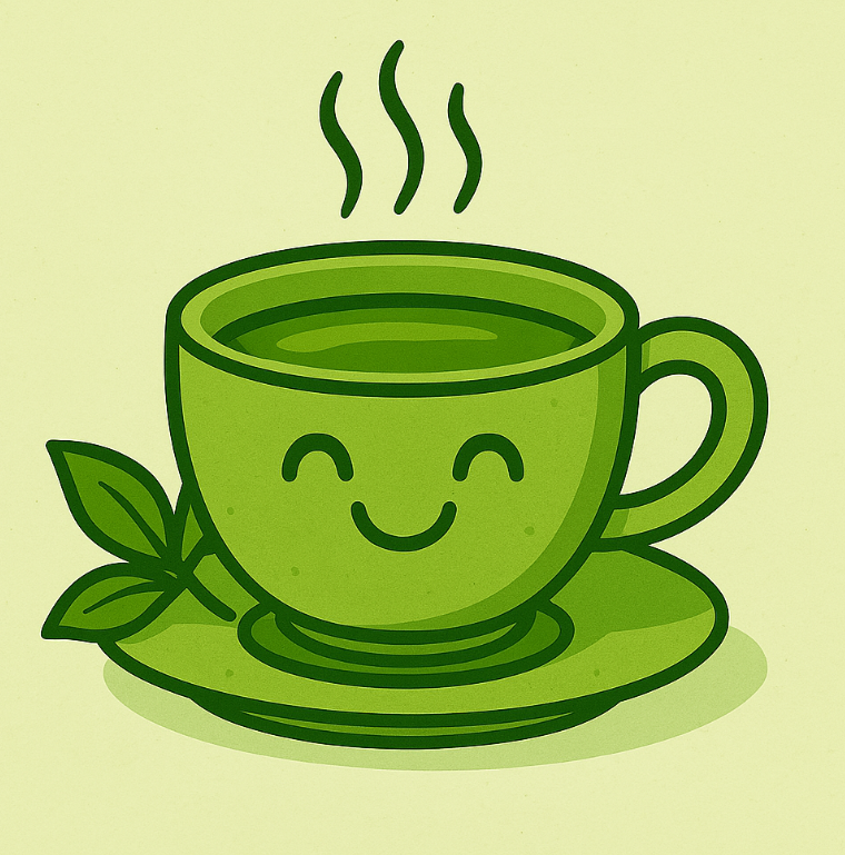 웃고있는 따뜻한 녹차