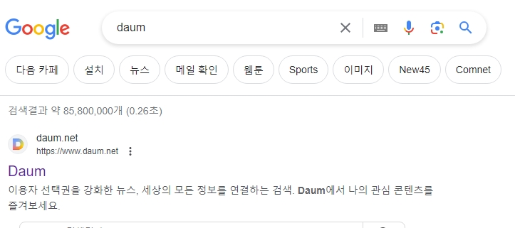 구글 검색창에서 영문으로 쳐서 더 정확하게 찾아보는 모습