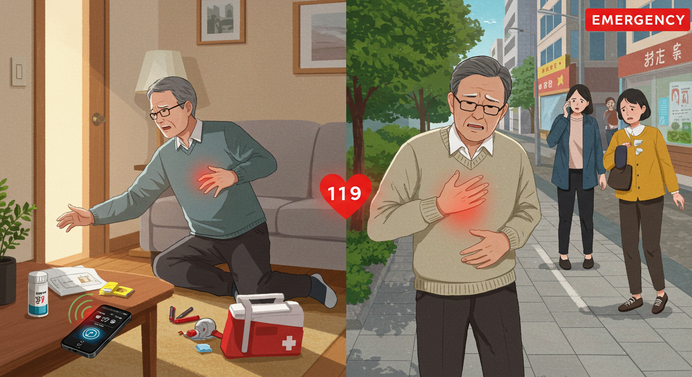 집에 있을 때와 밖에 있을 때 생존 차이 (노인, 심장질환, 상황별 대응)