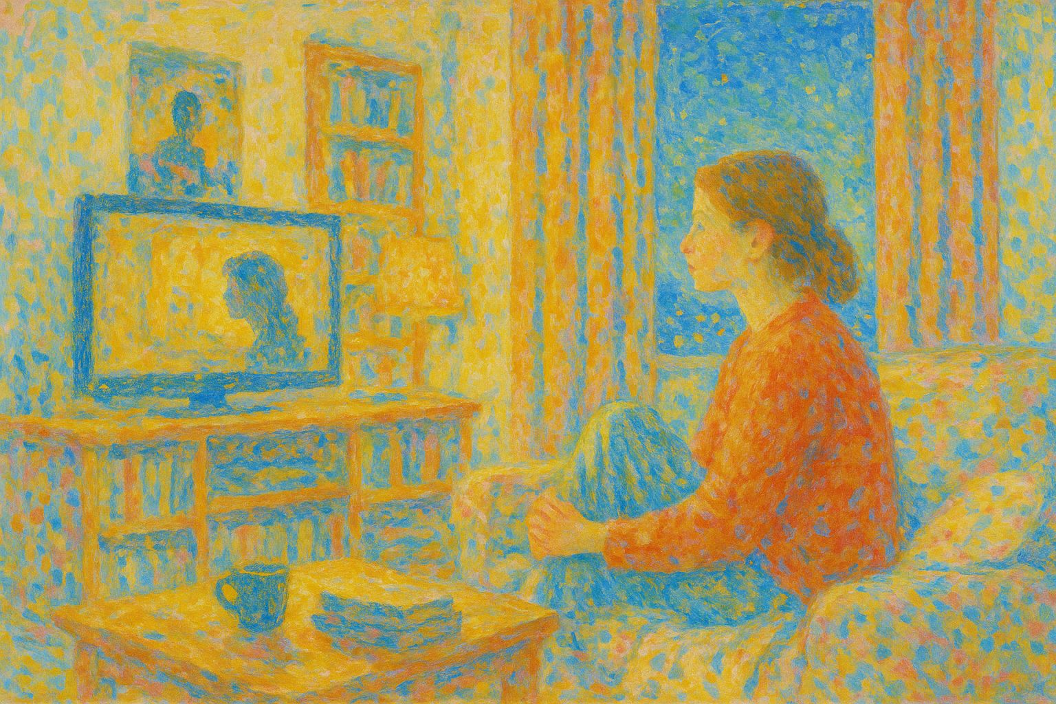 드라마를 보고 있는 여성의 모습