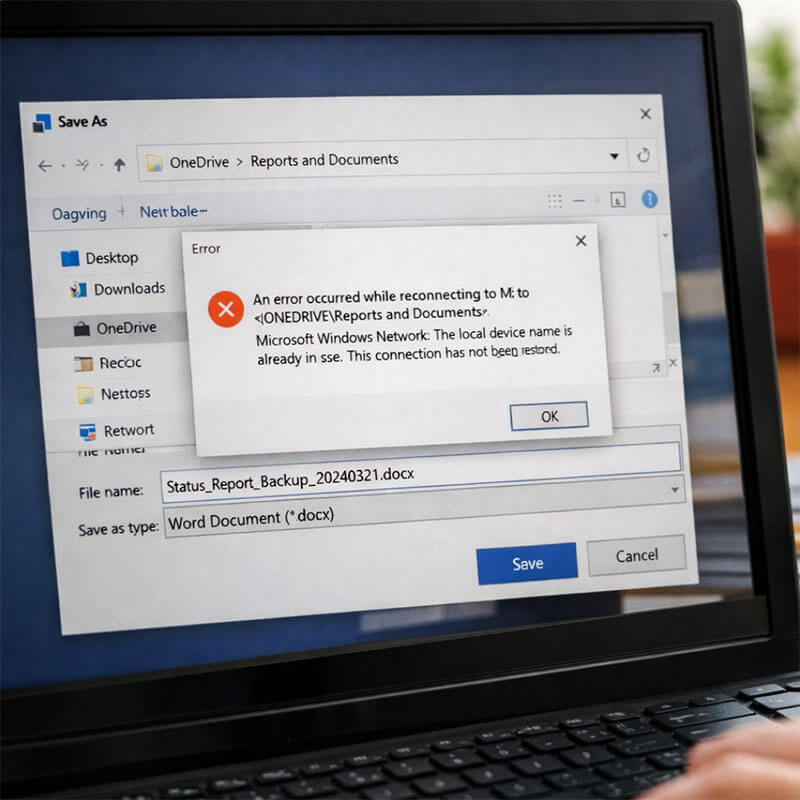 네트워크 또는 클라우드 저장 오류 상황