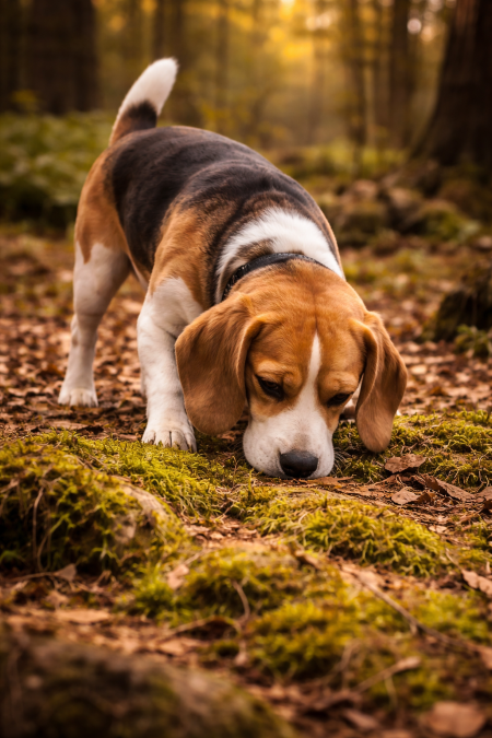 비글이 냄새 맡고 있는 사진