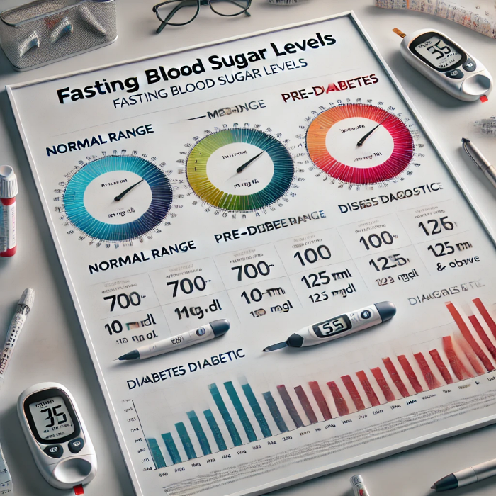 공복 혈당 정상 수치를 보여주는 표. 정상, 경계, 당뇨병 진단 수치 포함.