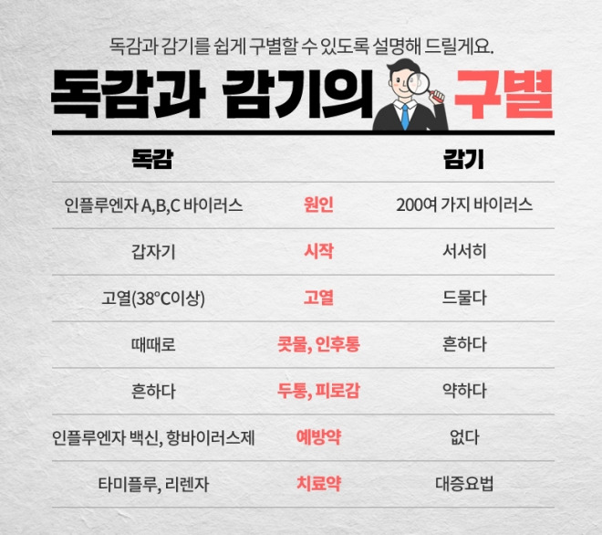 독감과 감기 차이