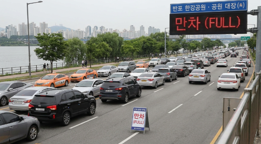반포 한강공원 주차장 입구에 '만차' 표지판