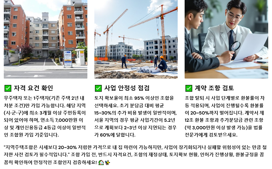 지역주택조합 조합원 자격 가입시 체크 리스트