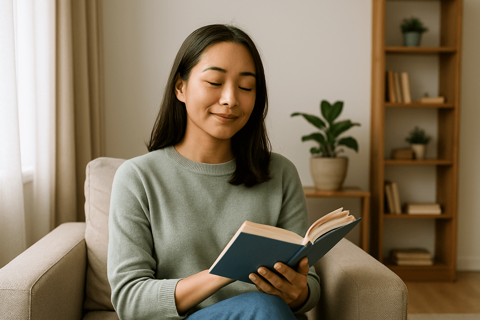 독서하면서 혼자만의 시간을 보내는 이미지