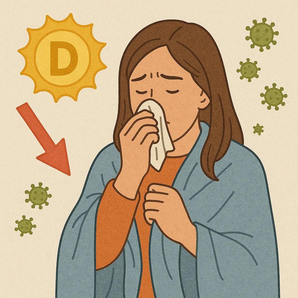 비타민-D-부족으로-면역력이-저하되어-감기에-걸린-여성이-기침하며-불편해하는-모습을-표현한-일러스트-텍스트-없는-이미지