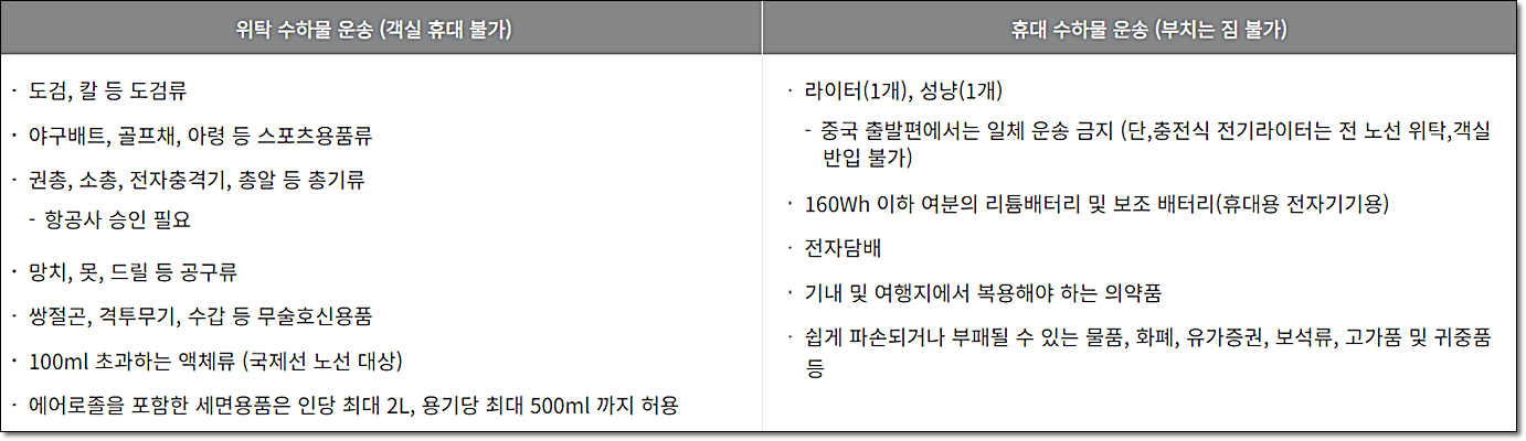 제한적 기내 반입 가능 물품