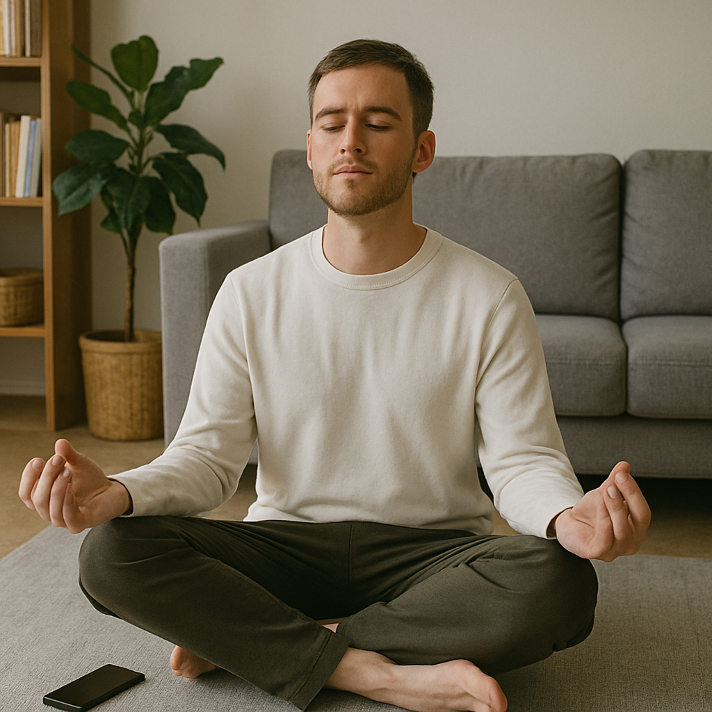 디지털 디톡스를 실천하고 명상하는 모습