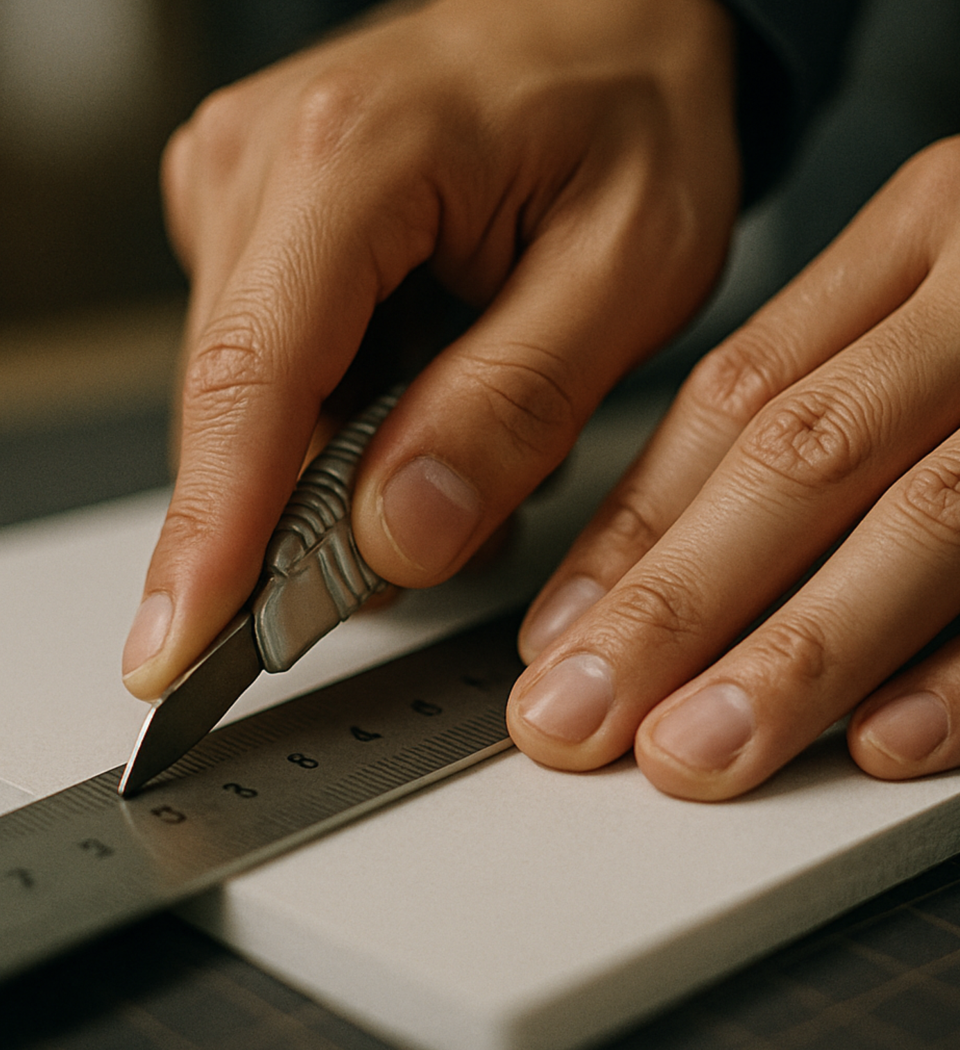 칼과 자를 잡는 올바른 자세