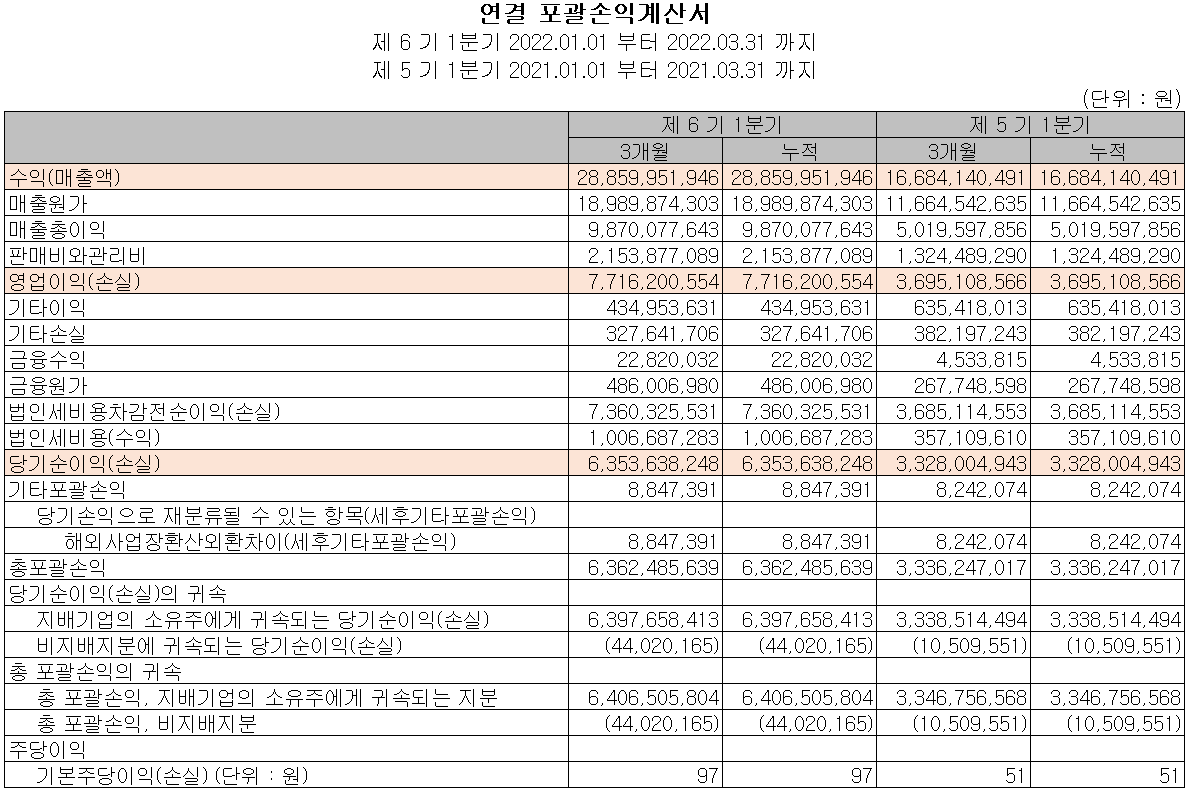 레이크머티리얼즈 - 손익계산서