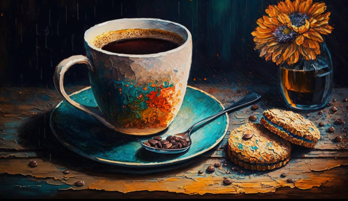 브라질 산토스 커피 한잔을 표현한 그림