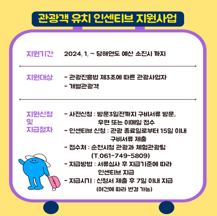 전라남도 순천시 관광객 유치 인센티브 지원사업 혜택