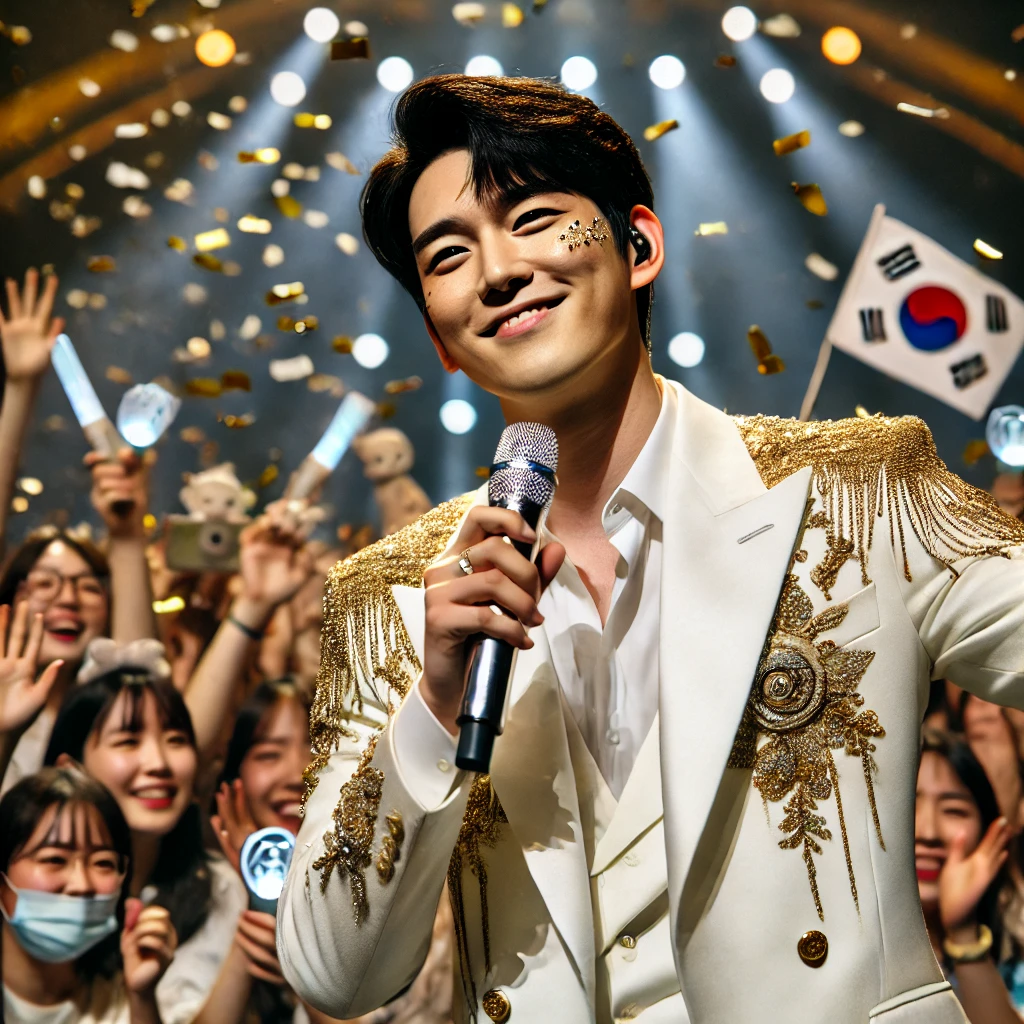 팬들의 환호를 받으며 인사하는 김용빈 가수