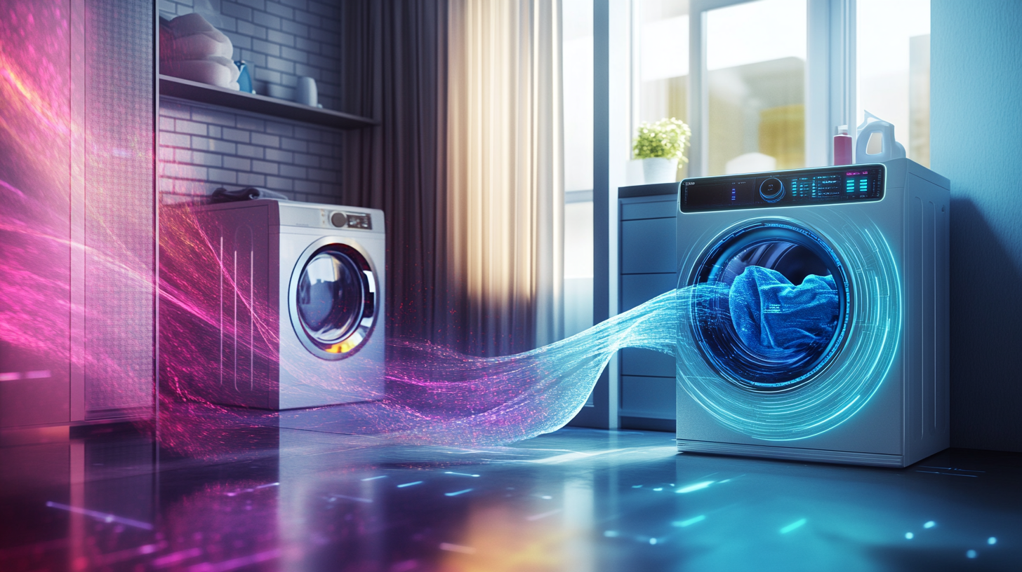 AI 기반 세탁 프로세스의 추상적 표현, 혁신적인 기술이 돋보이는 현대적인 세탁 방식