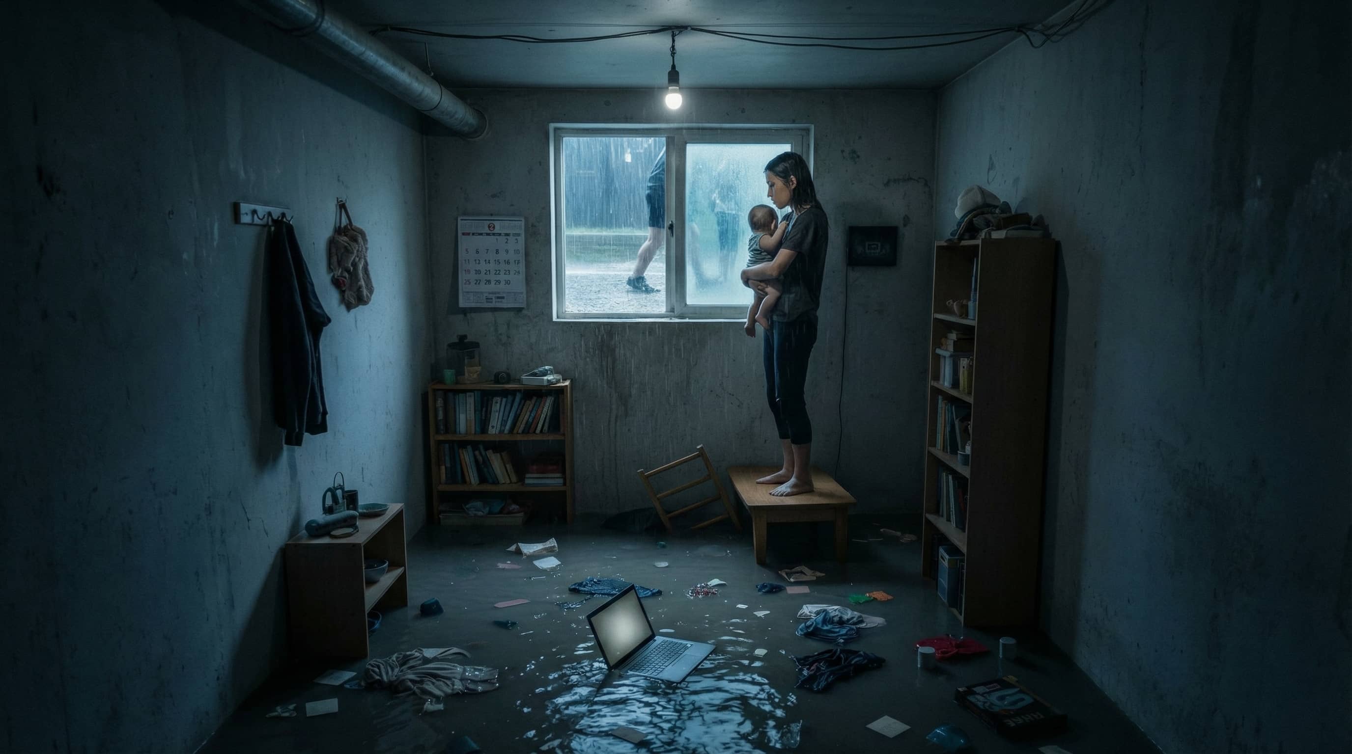 폭우로 침수된 반지하 주택 내부, 부의 불평등한 흐름을 상징