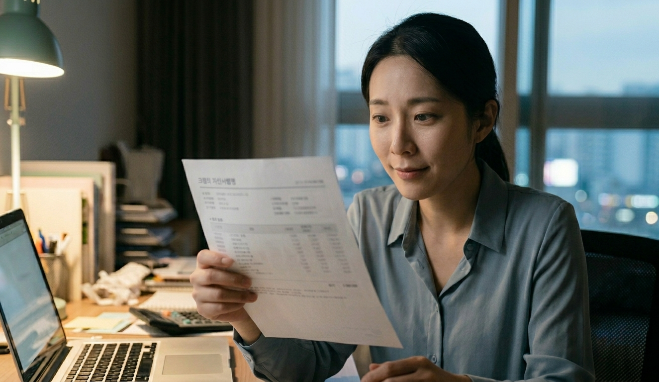 카드 명세서를 보고 놀라는 직장인 모습