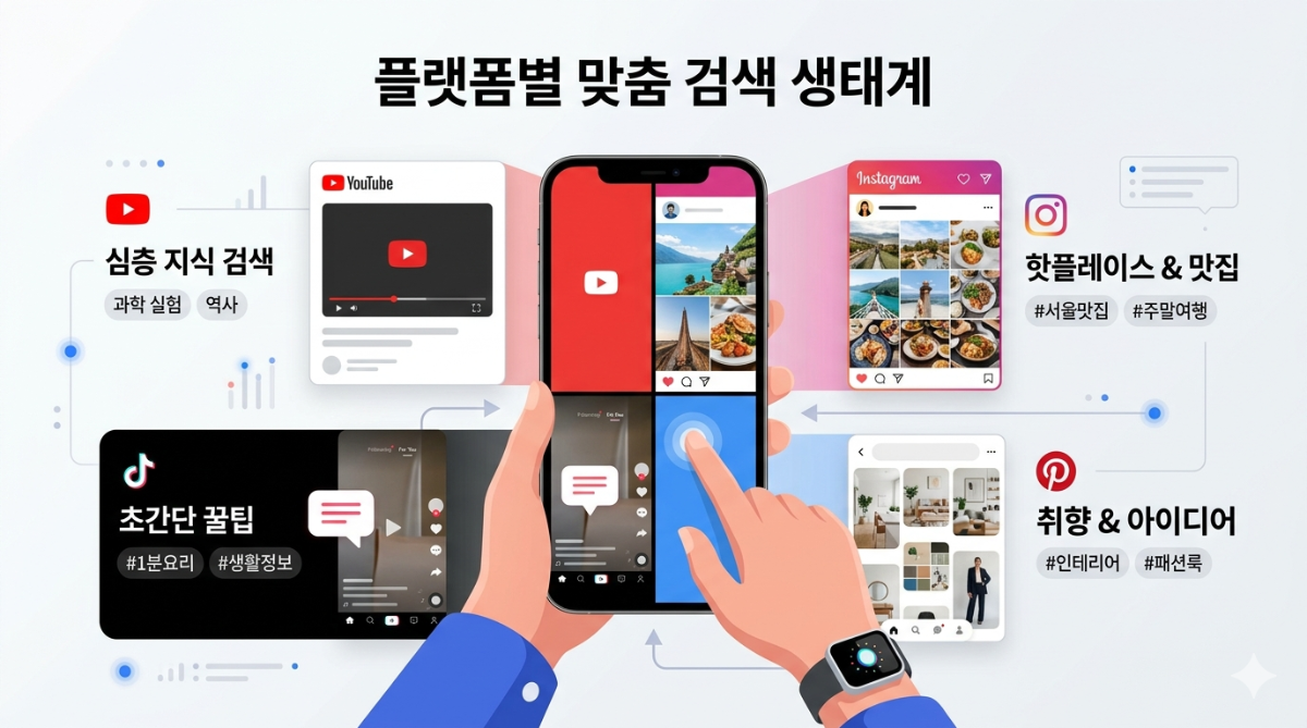 <img src="body1.jpg" alt="유튜브, 인스타, 틱톡 화면이 분할된 스마트폰과 1020의 멀티 검색 패턴2">