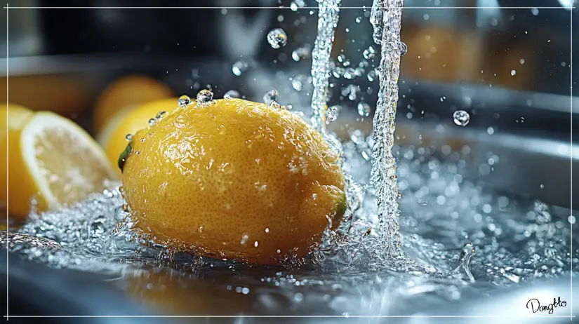 레몬물-만들기-과정인-레몬을-물에-세척하는-모습