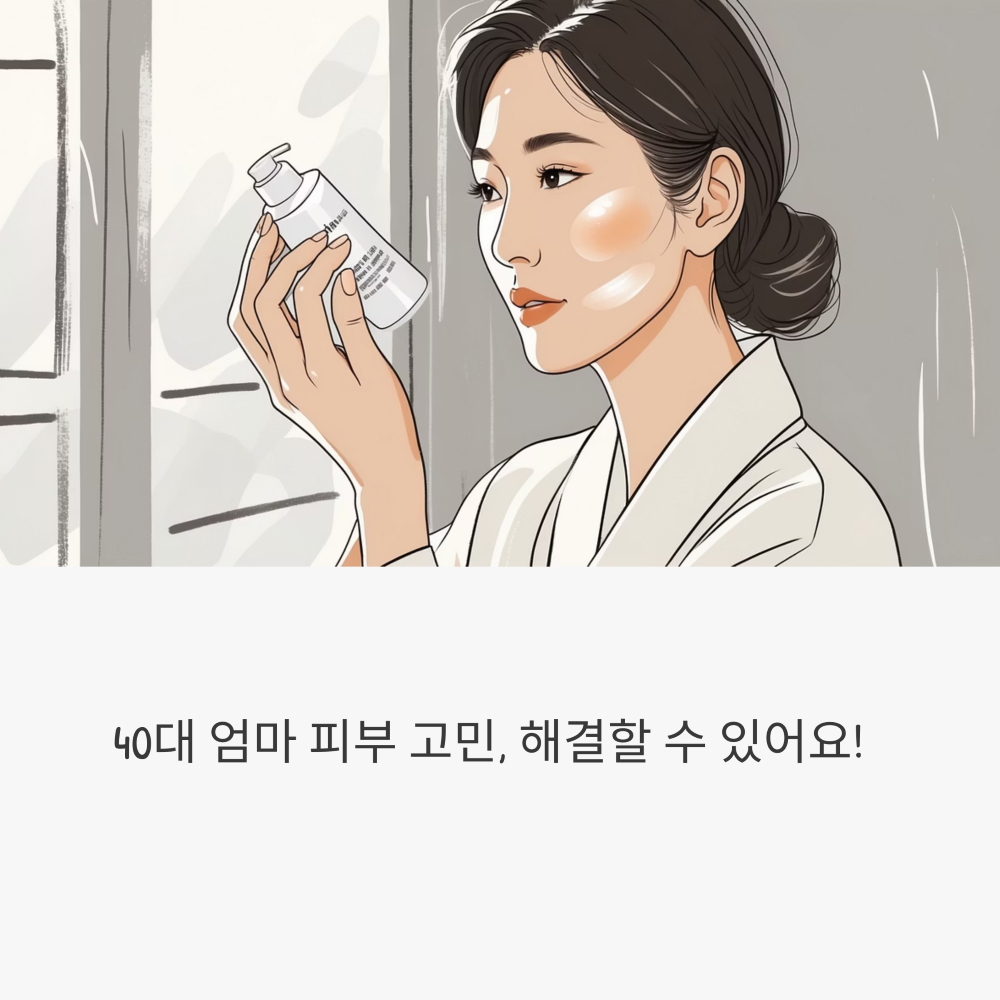 화장품을 들고 있는 중년 여자의 모습