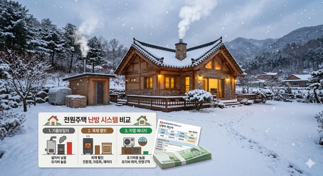 겨울 전원주택 난방 방식 비용 비교 이미지
