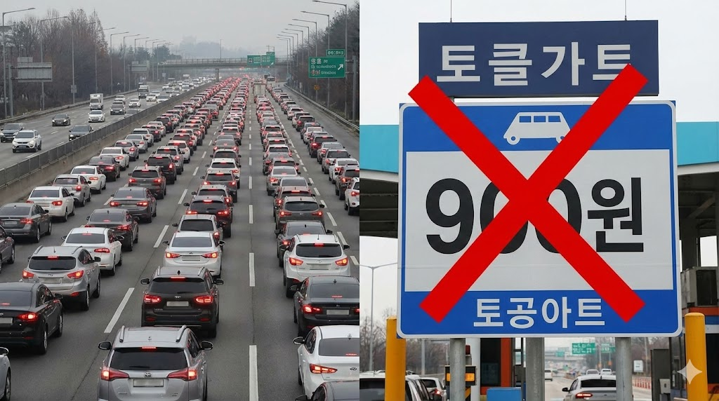 교통 체증이 심각한 경인고속도로와 900원 통행료 요금소 이미지