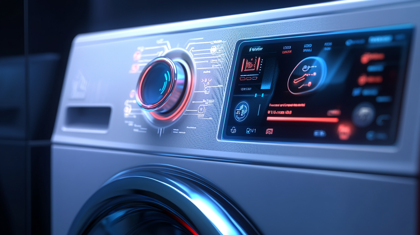 사용자 친화적인 조작 버튼과 세련된 디자인의 스마트 세탁기 인터페이스.