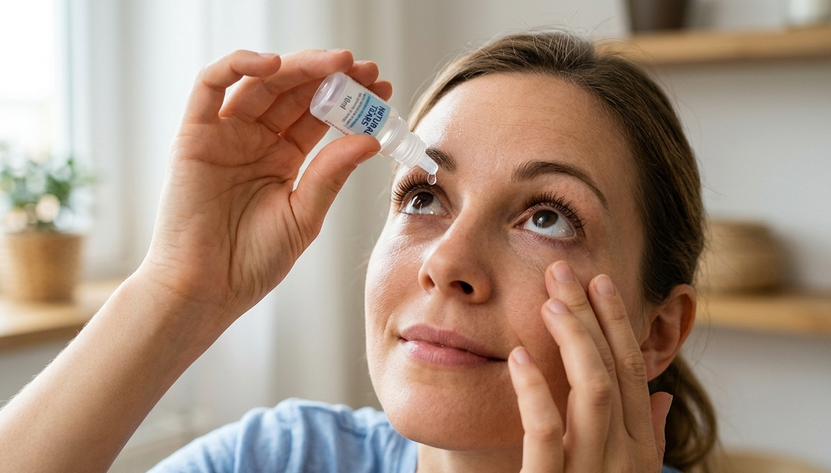 인공눈물을 넣고 있는 모습