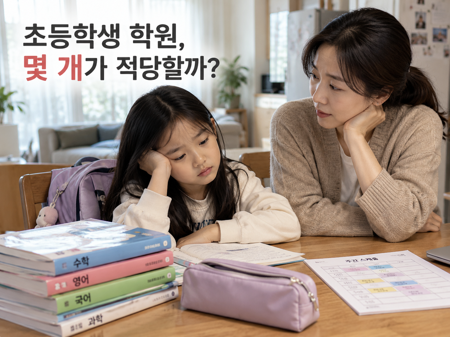 초등학생 학원 몇개가 적당할까 고민하는 사진