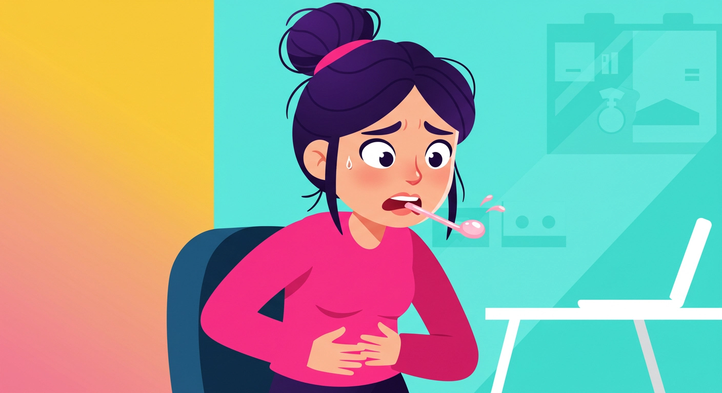 껌을 삼키고 당황해 하는 모습