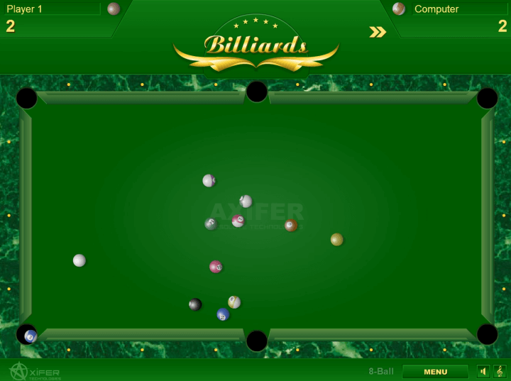 2인용-포켓볼-당구-플래시게임-플레이-큐볼로-2번-공을-맞추고-포켓에-넣는-화면