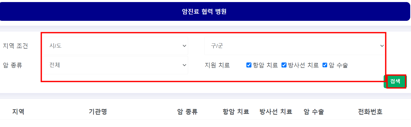 전국 암진료 협력 병원 찾기