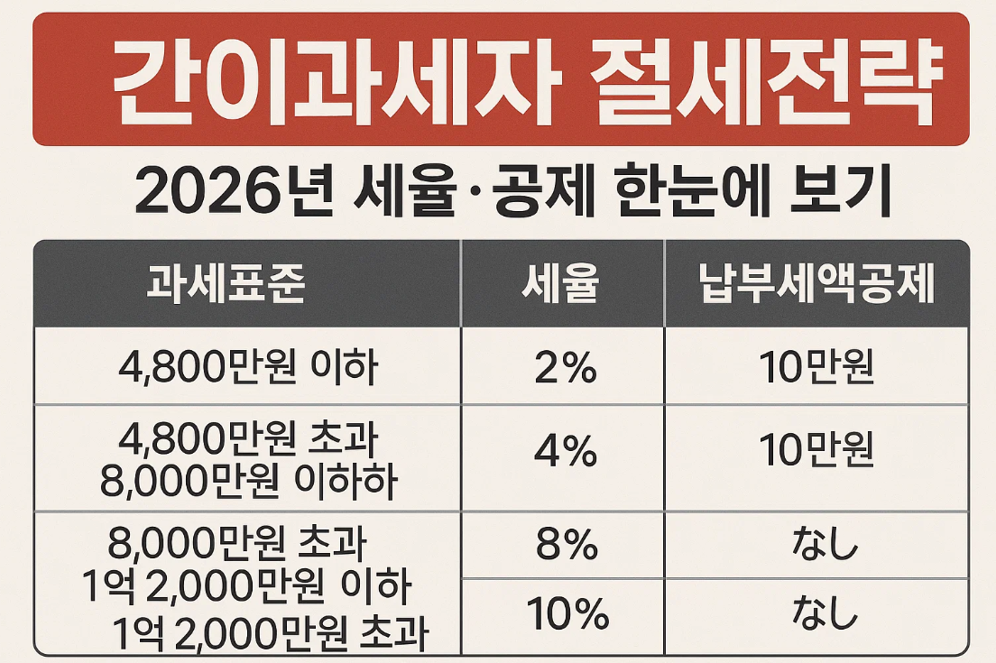 간이과세자 절세전략│2026년 세율&middot;공제 한눈에 보기