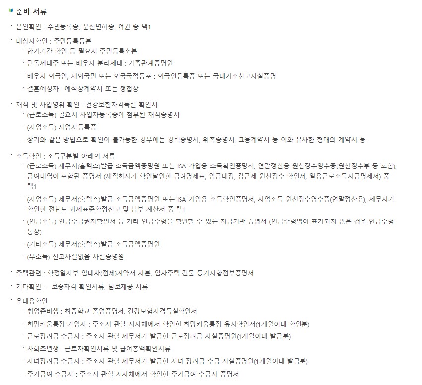 주거안정월세대출 신청 서류 안내