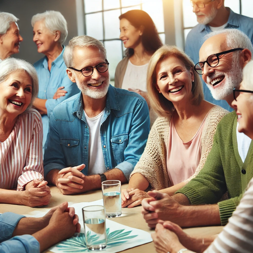 커뮤니티 행사에서 함께 웃으며 대화하는 사람들