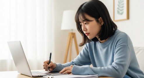 온라인으로 신청서를 꼼꼼히 작성하는 장면