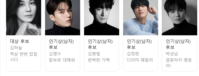 KBS 연기대상 11일 방영! 후보 배우 작품