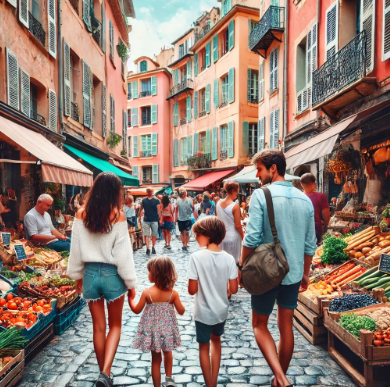 니스에서 여행 중인 가족 사진